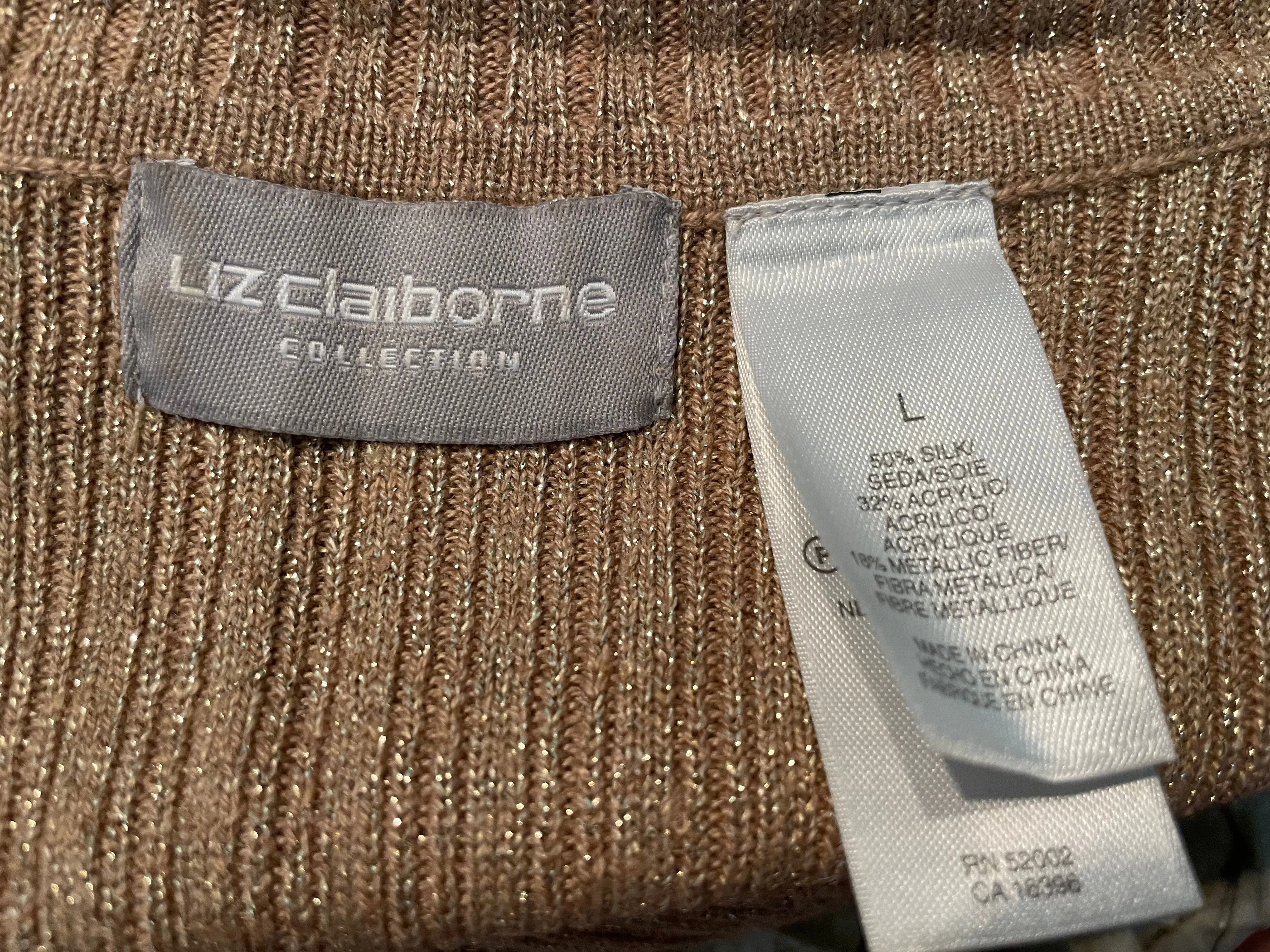 € Women/Juniors Large Liz Claiborne Gold Sparkle Sleeveless Turtleneck Holiday Christmas Sweater