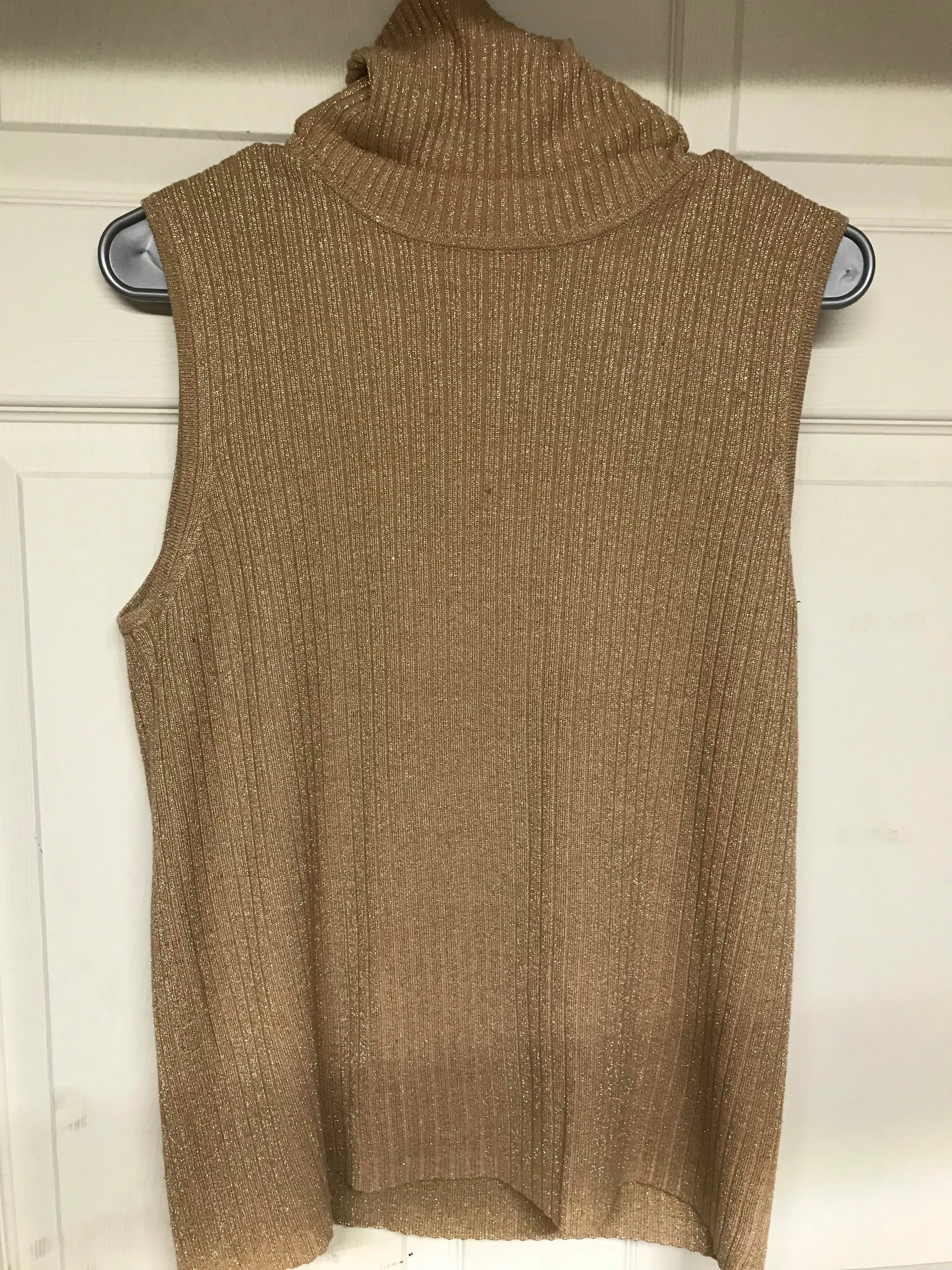 € Women/Juniors Large Liz Claiborne Gold Sparkle Sleeveless Turtleneck Holiday Christmas Sweater