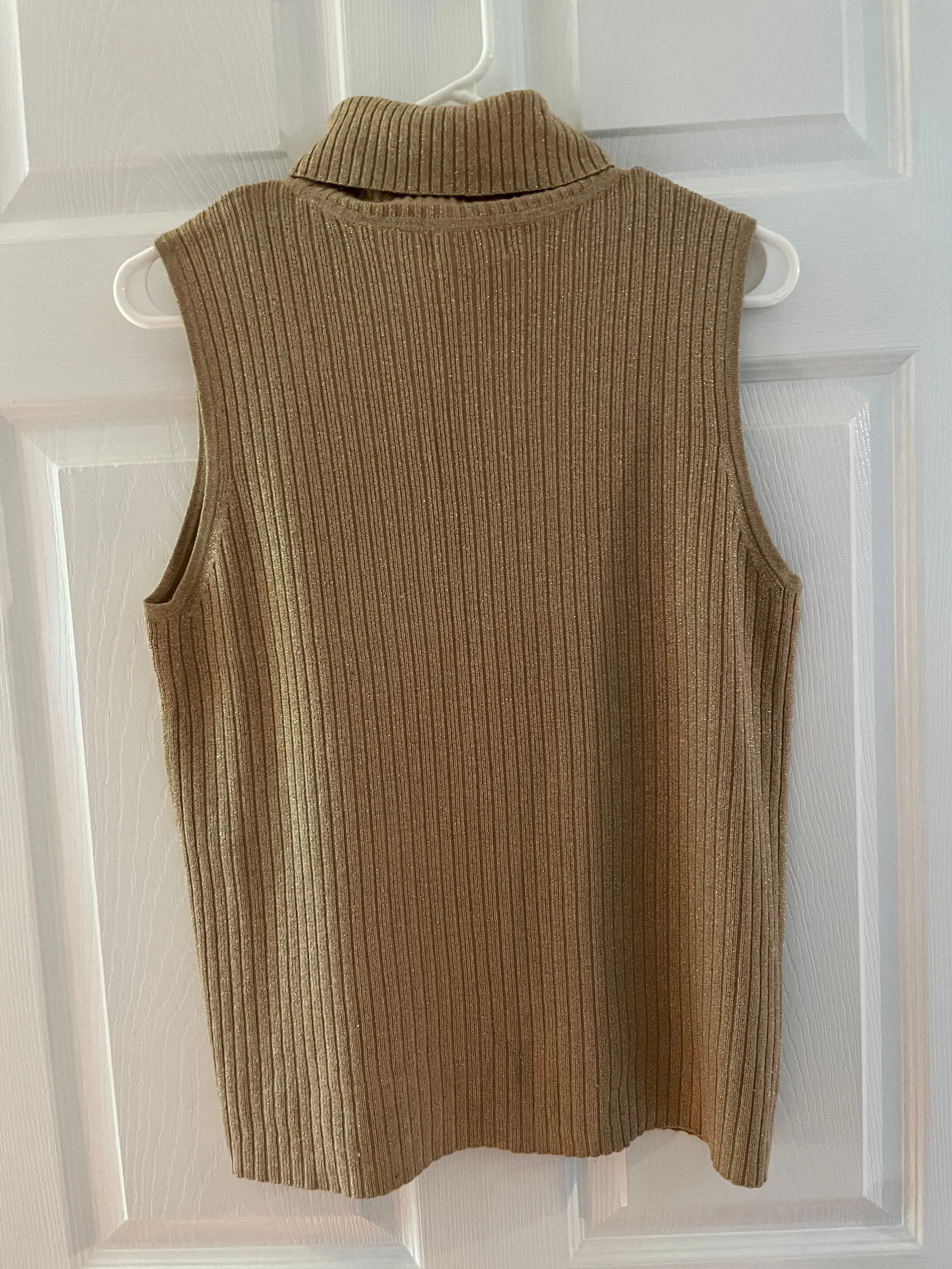 € Women/Juniors Large Liz Claiborne Gold Sparkle Sleeveless Turtleneck Holiday Christmas Sweater