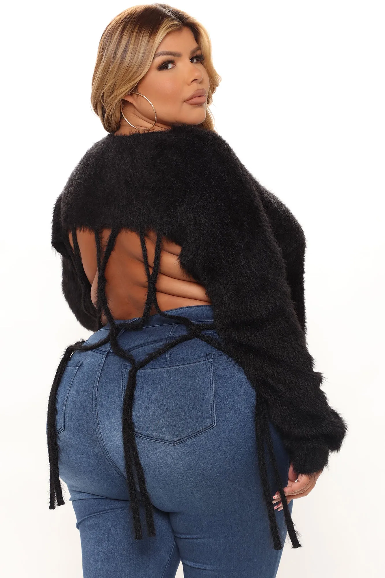 A Phone Call Away Fuzzy Sweater - Black
