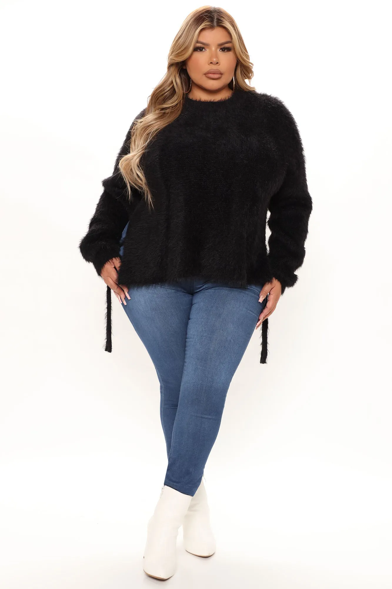 A Phone Call Away Fuzzy Sweater - Black