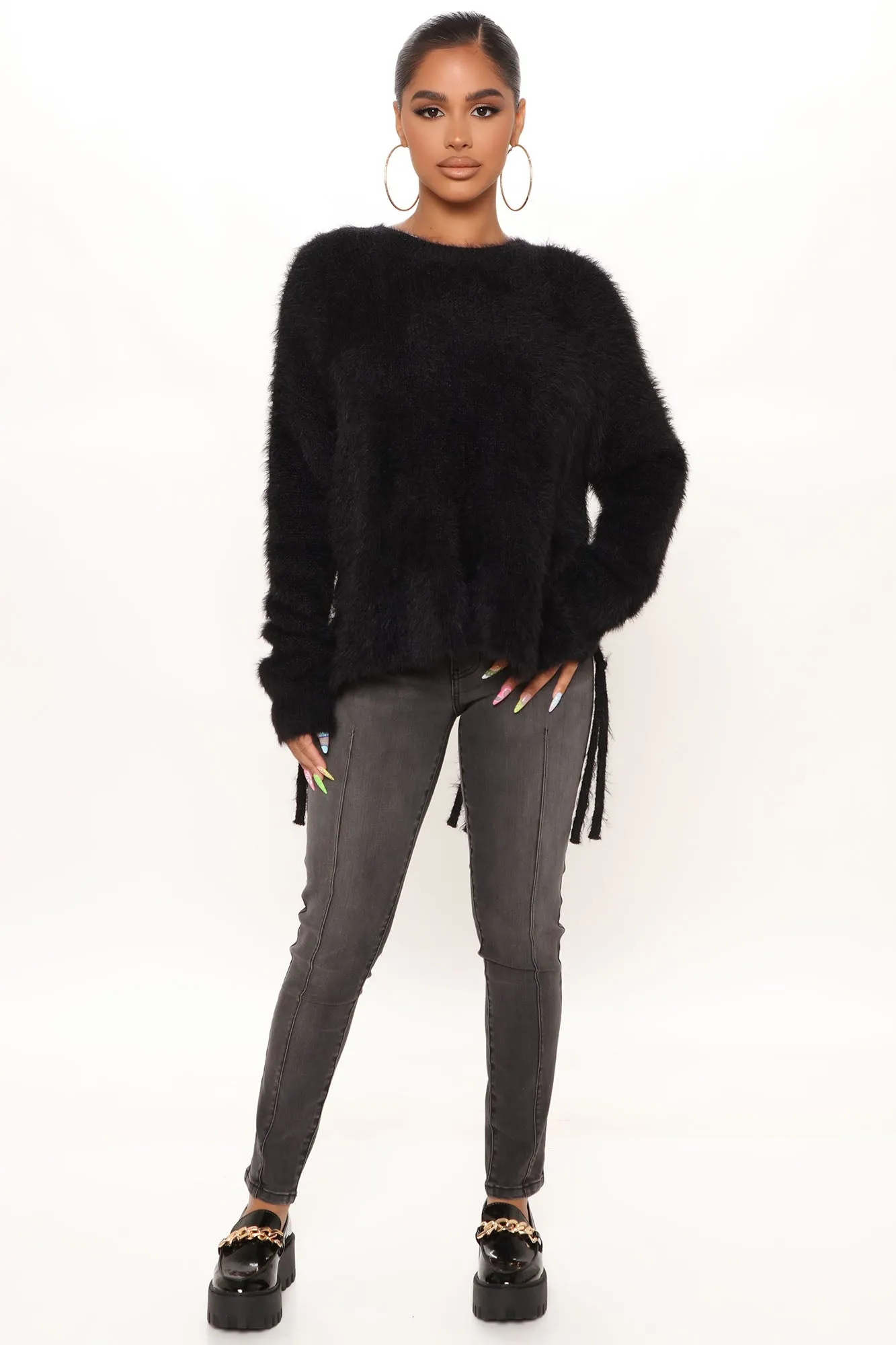 A Phone Call Away Fuzzy Sweater - Black