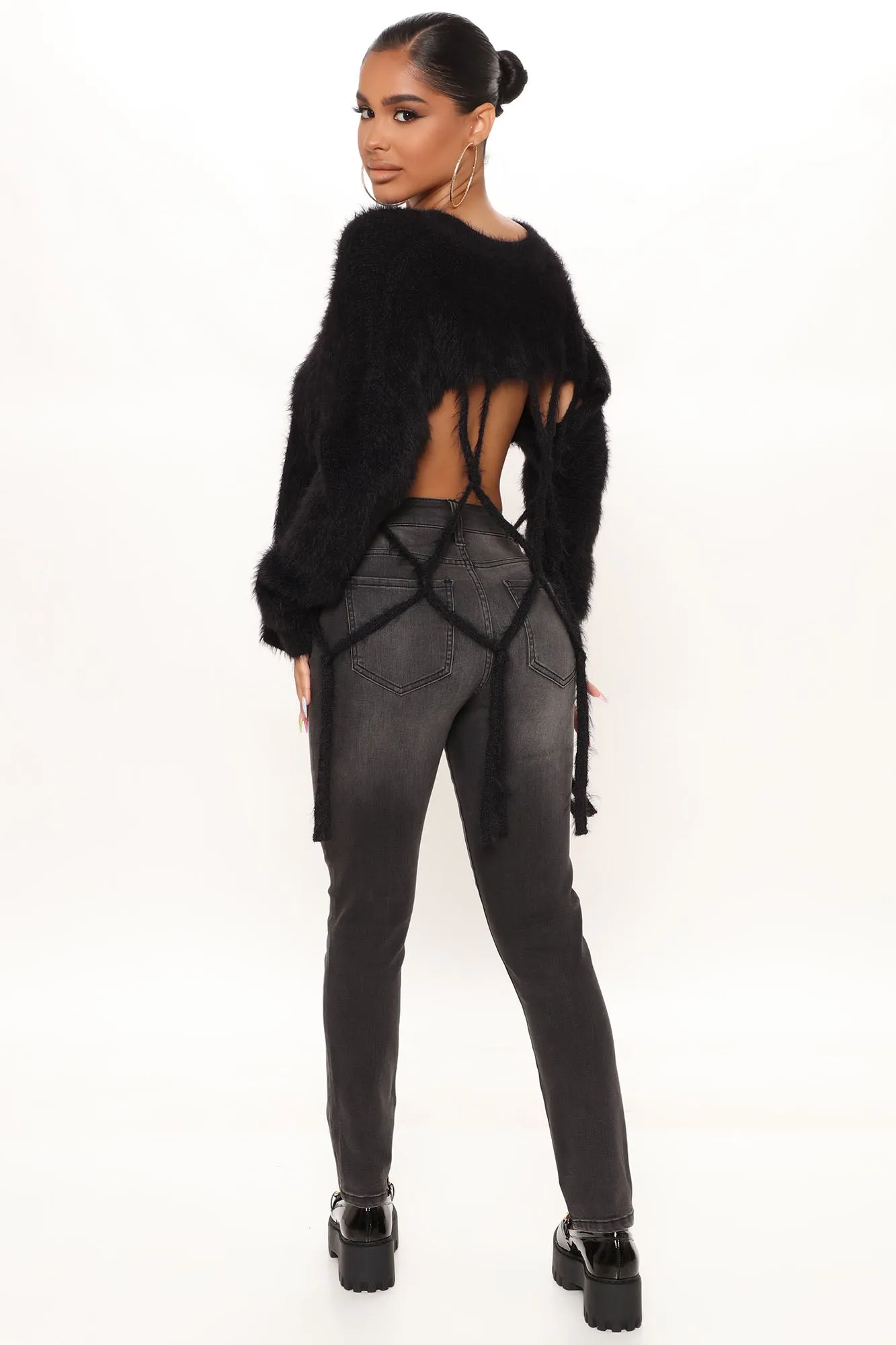 A Phone Call Away Fuzzy Sweater - Black