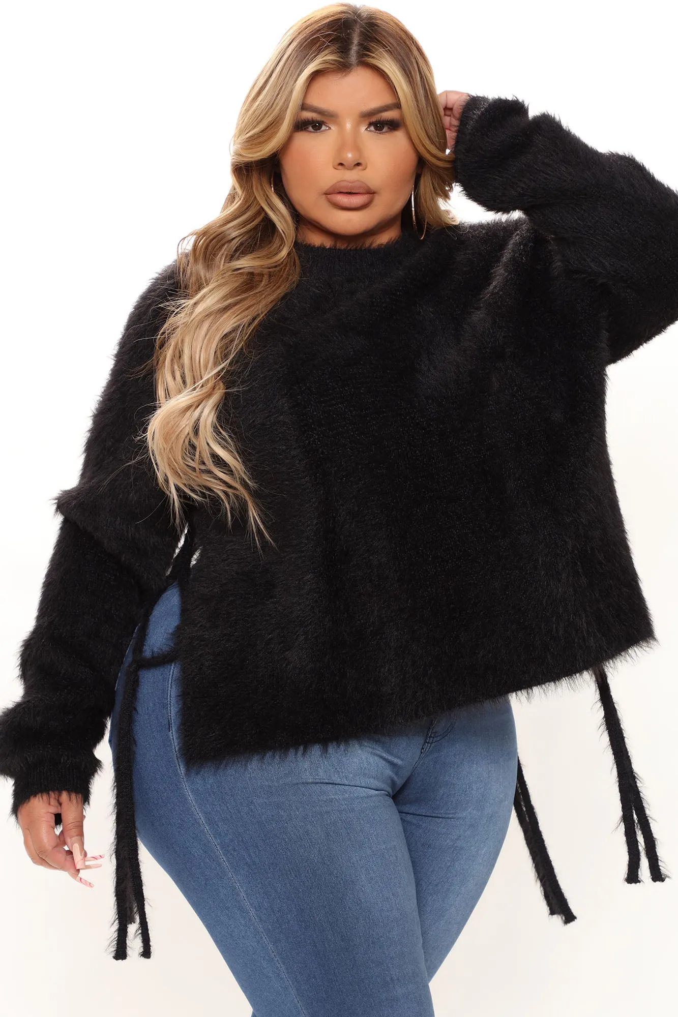 A Phone Call Away Fuzzy Sweater - Black