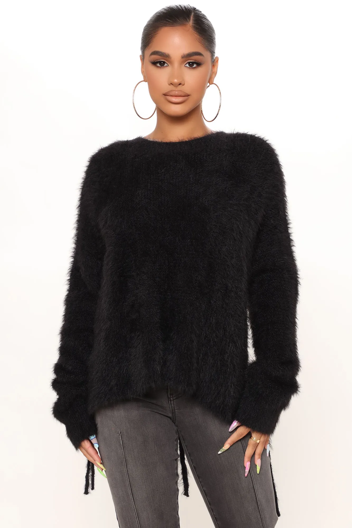 A Phone Call Away Fuzzy Sweater - Black