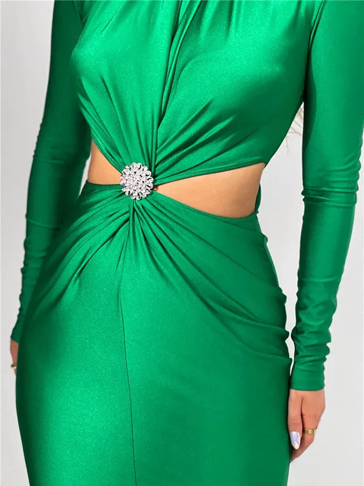 Amozae-Mozision Elegant Hollow Out Sexy Maxi Dress For Women Autumn Winter New Turtleneck Long Sleeve Bodycon Club Party Evening Dress
