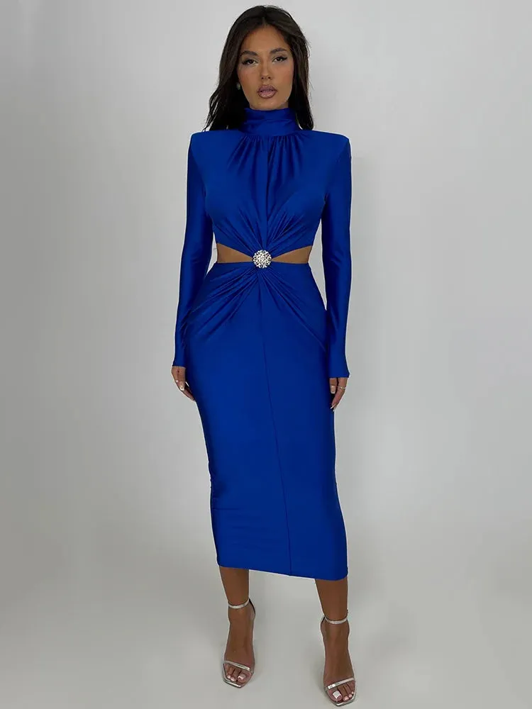 Amozae-Mozision Elegant Hollow Out Sexy Maxi Dress For Women Autumn Winter New Turtleneck Long Sleeve Bodycon Club Party Evening Dress