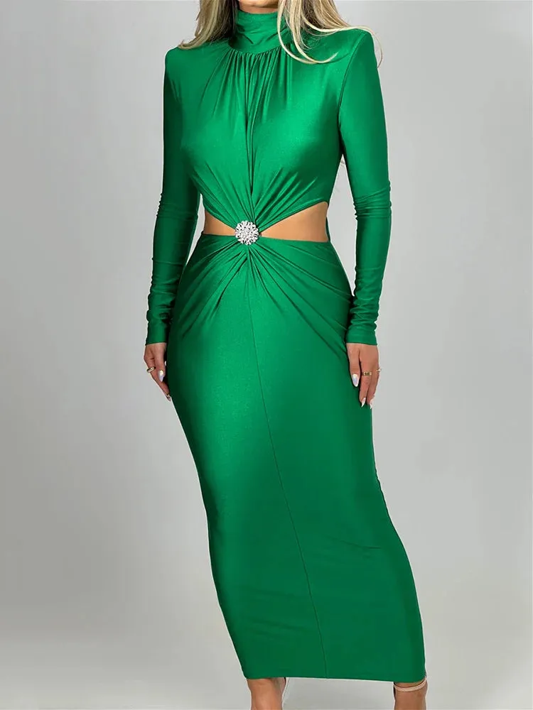 Amozae-Mozision Elegant Hollow Out Sexy Maxi Dress For Women Autumn Winter New Turtleneck Long Sleeve Bodycon Club Party Evening Dress