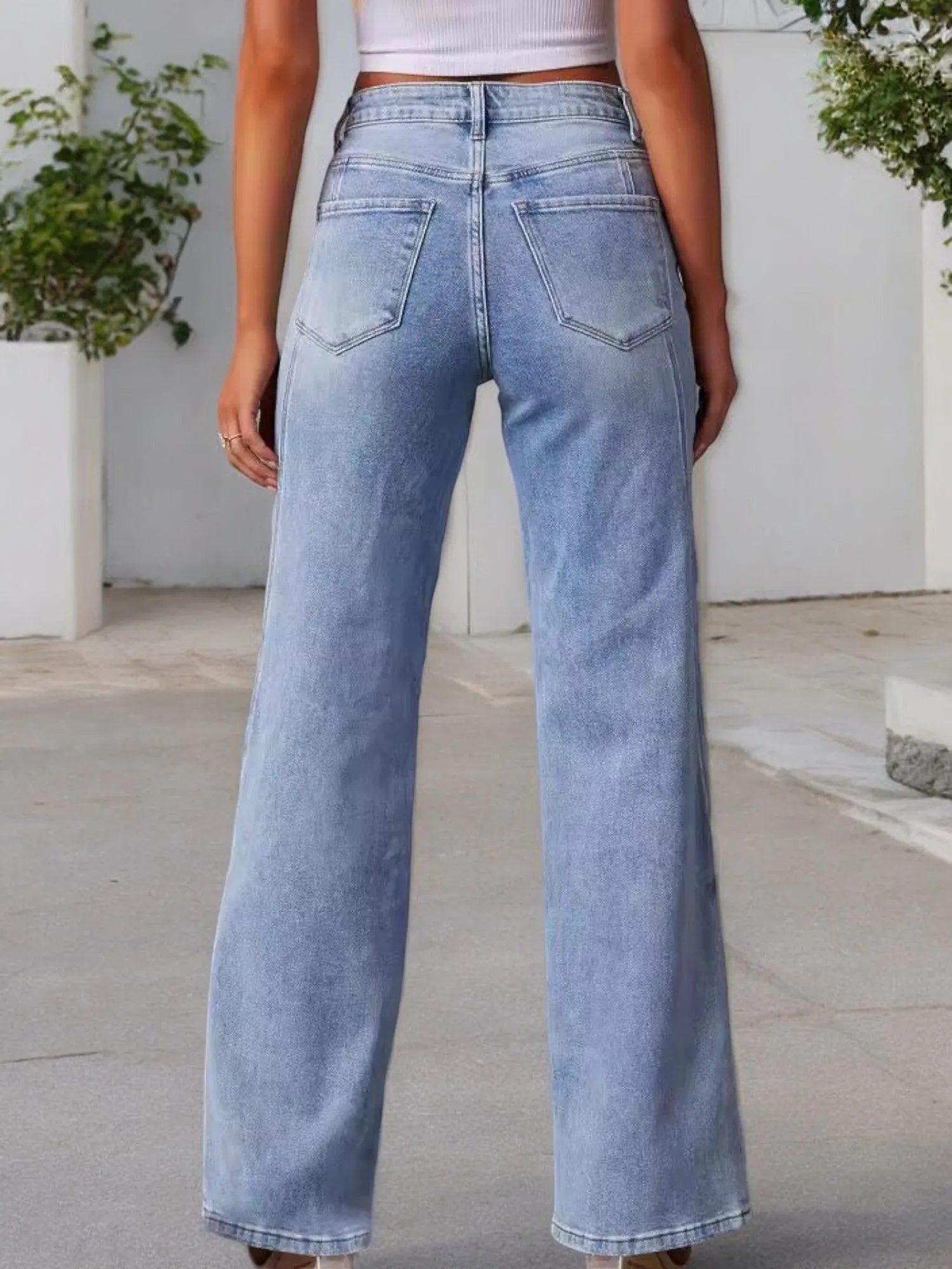 Anna-Kaci Women's High Waist Wide Leg Jeans with Seaming Detail