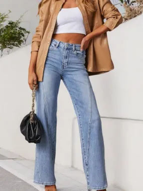 Anna-Kaci Women's High Waist Wide Leg Jeans with Seaming Detail