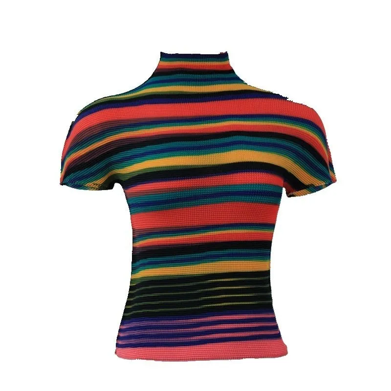 Ashore Ripple Stretch 2022 New Pleated T-shirt Famale Summer Short Sleeve Tops