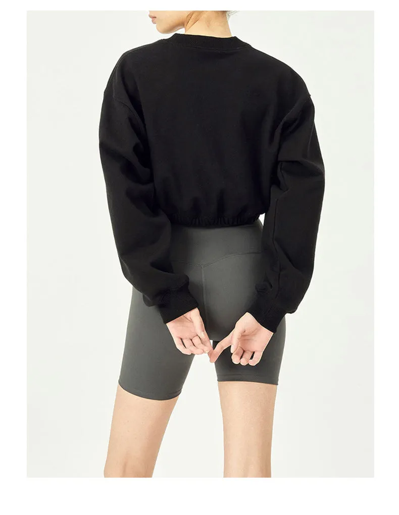 Autumn Winter Brand Pure Cotton Short round Neck Sweater Women Cropped Sexy Top Fitness Sportswear