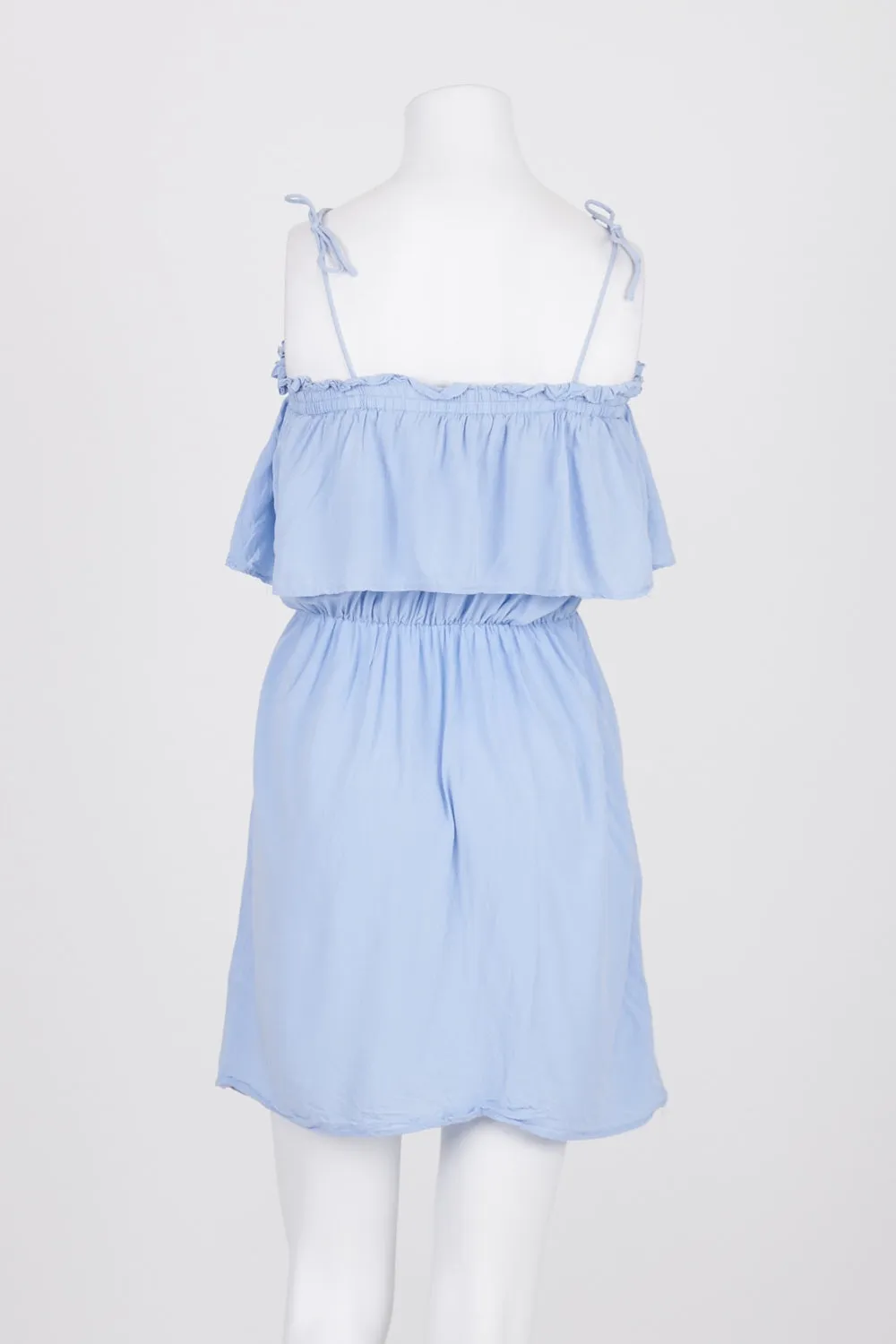 Bardot Blue Ruffle Neckline Mini Dress 8