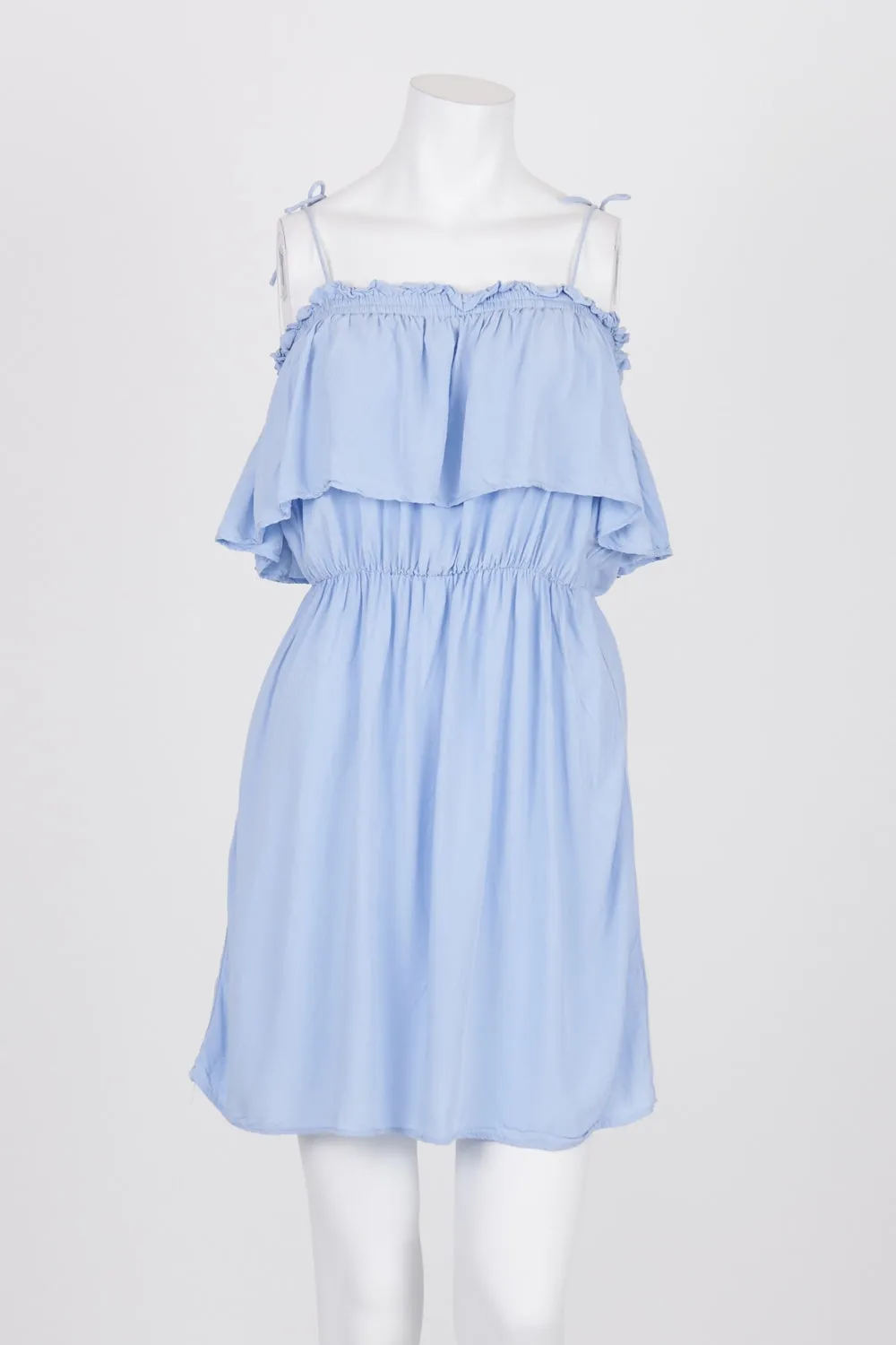 Bardot Blue Ruffle Neckline Mini Dress 8