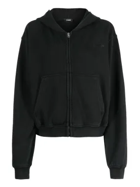 Black Washed Hoodie Zip-Up Sweater