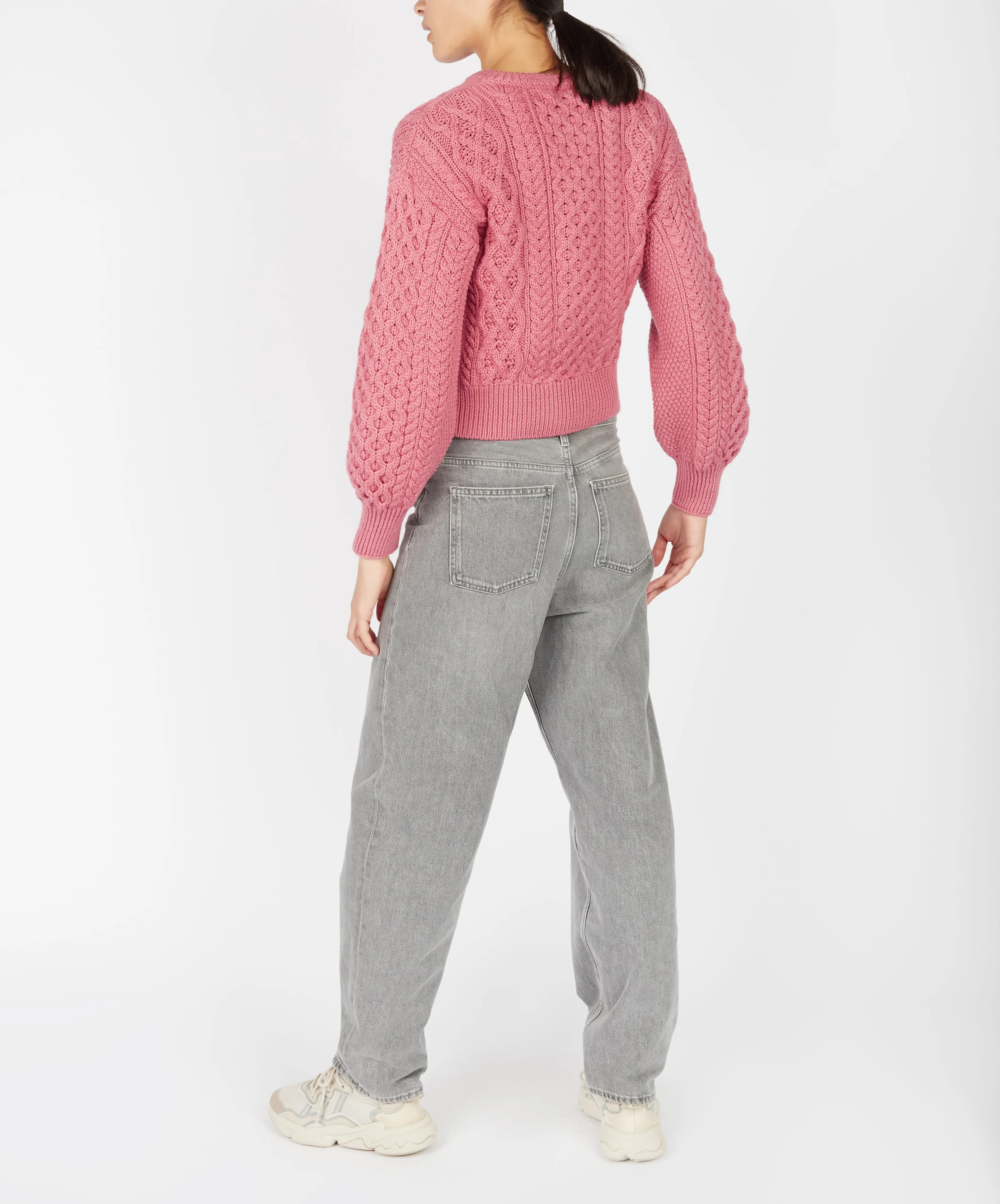 Clover Cropped Aran Cardigan Rosa Pink
