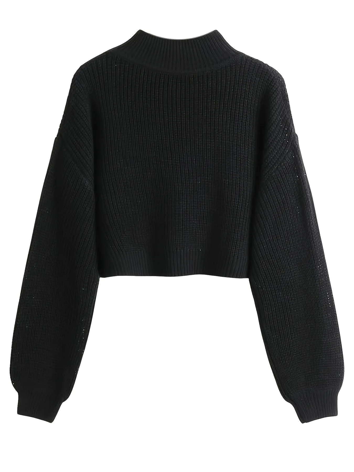 Cozy High Neck Solid Crew Neck Pullover Sweater - Soft Micro Elastic Acrylic Knit Fabric, Casual Long Sleeve Drop Shoulder Crop Design, Machine Washable, Perfect for Fall and Winter - Womens Clothing