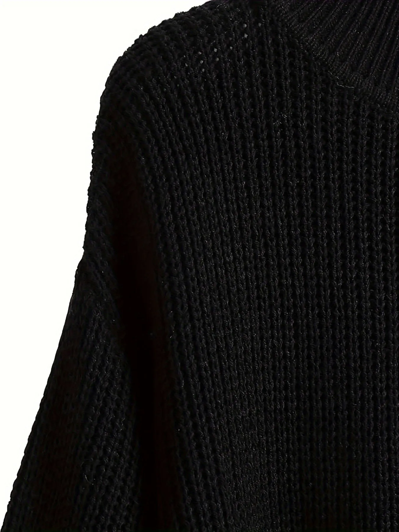 Cozy High Neck Solid Crew Neck Pullover Sweater - Soft Micro Elastic Acrylic Knit Fabric, Casual Long Sleeve Drop Shoulder Crop Design, Machine Washable, Perfect for Fall and Winter - Womens Clothing