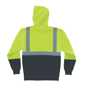 Ergodyne 21684 GloWear 8293 Type R Class 2 Black Front Hooded Sweatshirt, Large, HV Lime