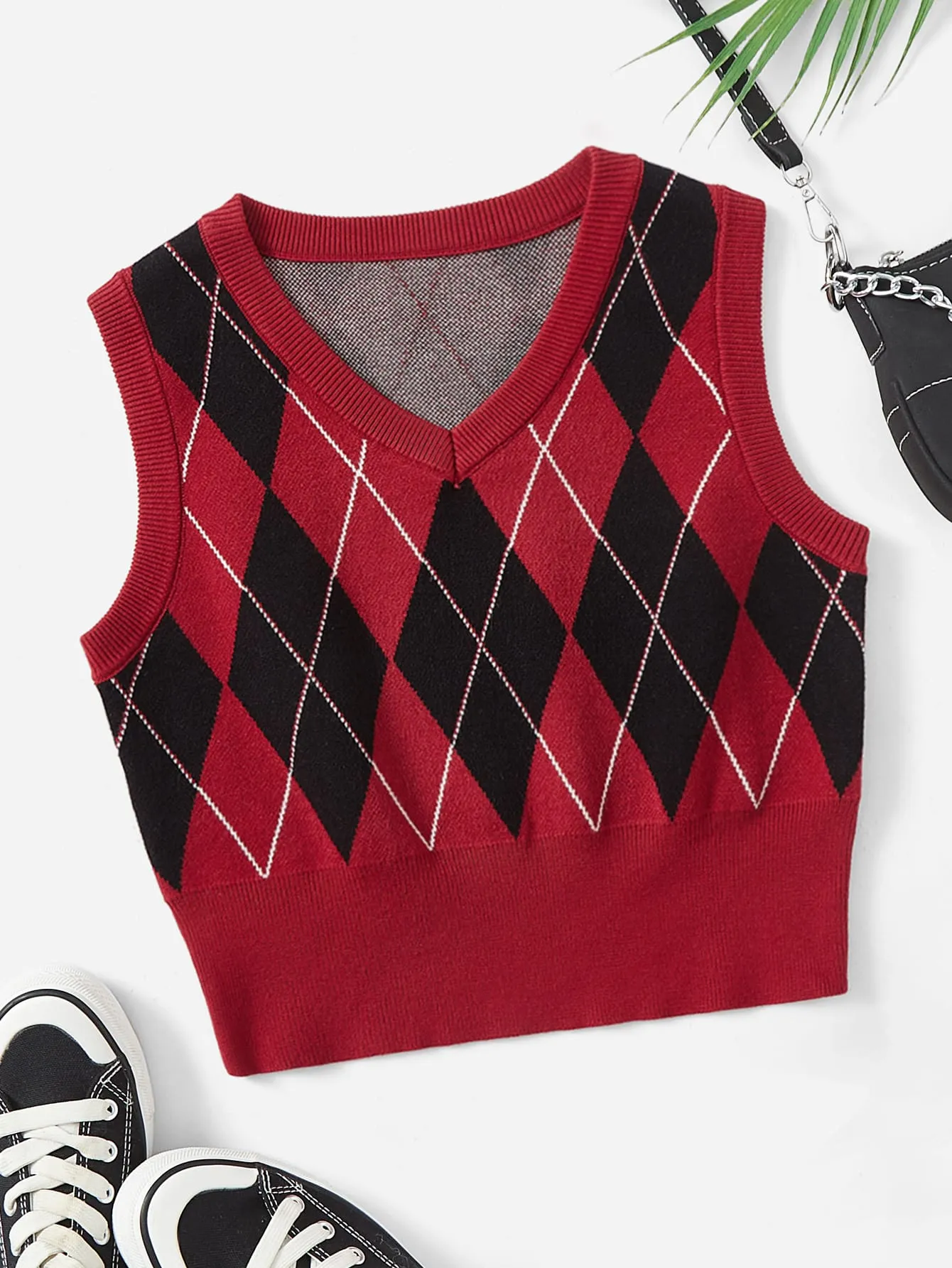 EZwear Argyle Pattern Sweater Vest