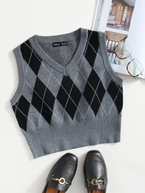 EZwear Argyle Pattern Sweater Vest
