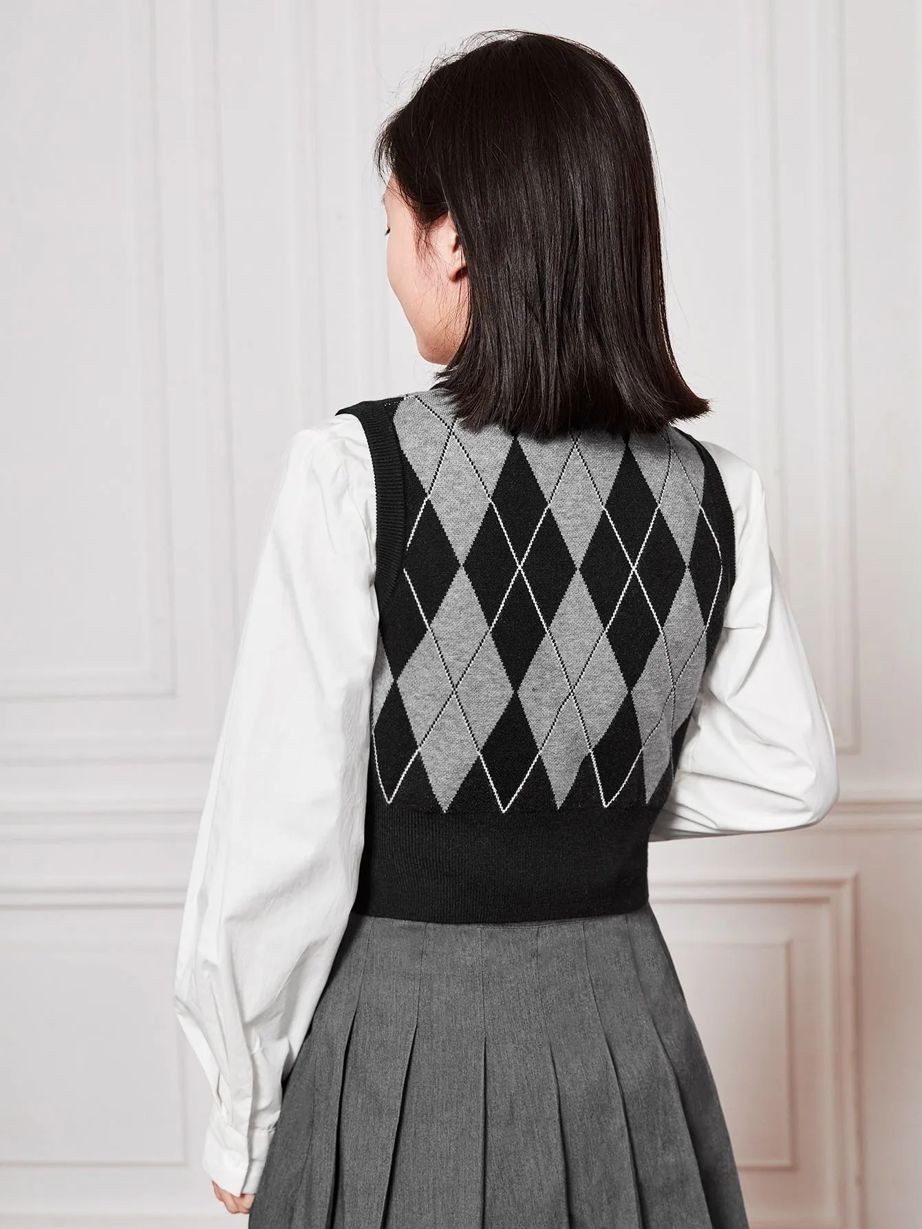 EZwear Argyle Pattern Sweater Vest