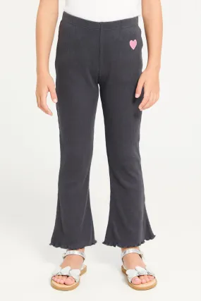 Girls Charcoal Ribbed Leggings