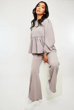 Grey Puff Sleeve Top   Wide Leg Trouser Co-ord - Demri