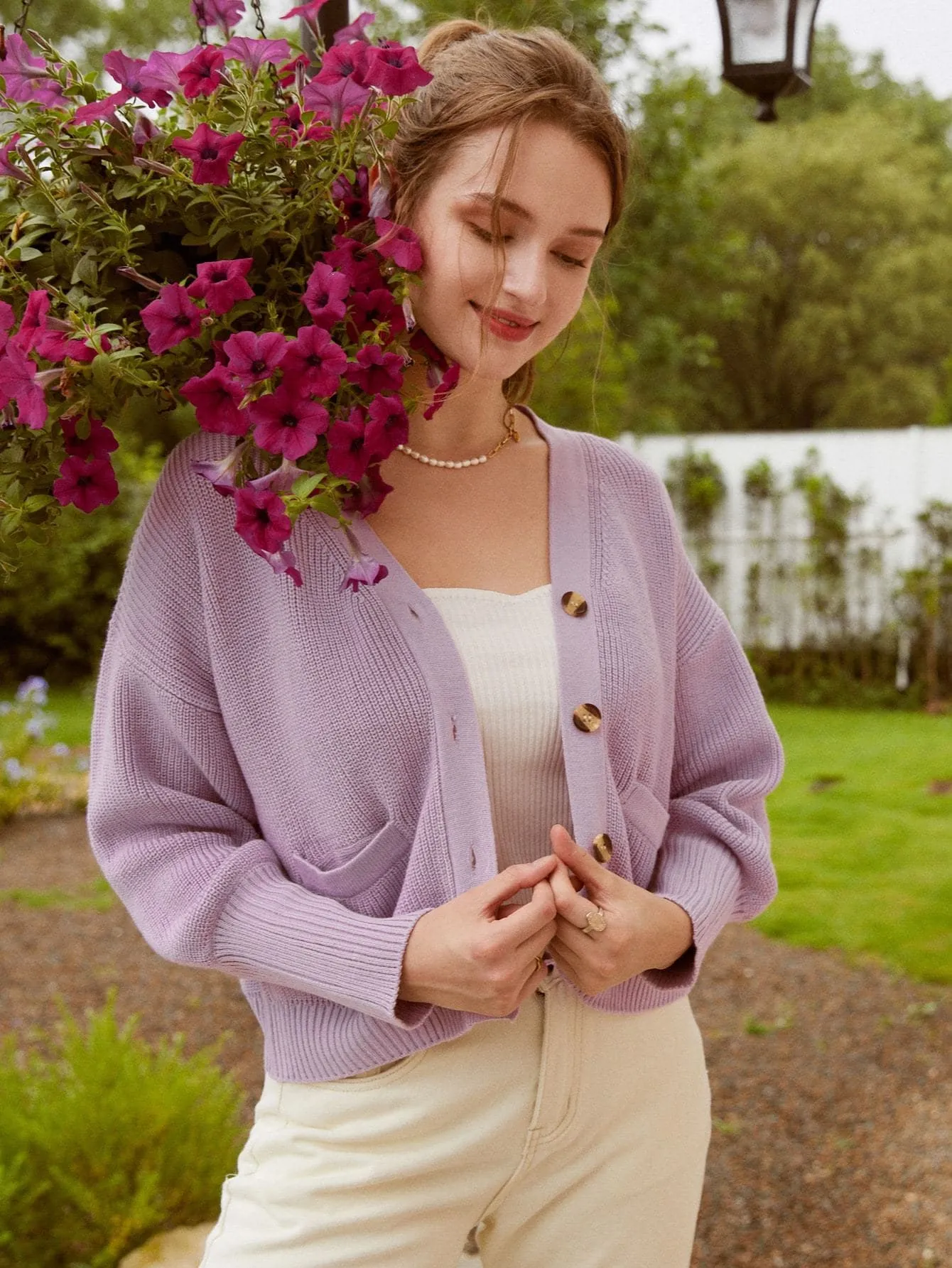 High Stretch Button Front Drop Shoulder Cardigan Sweater