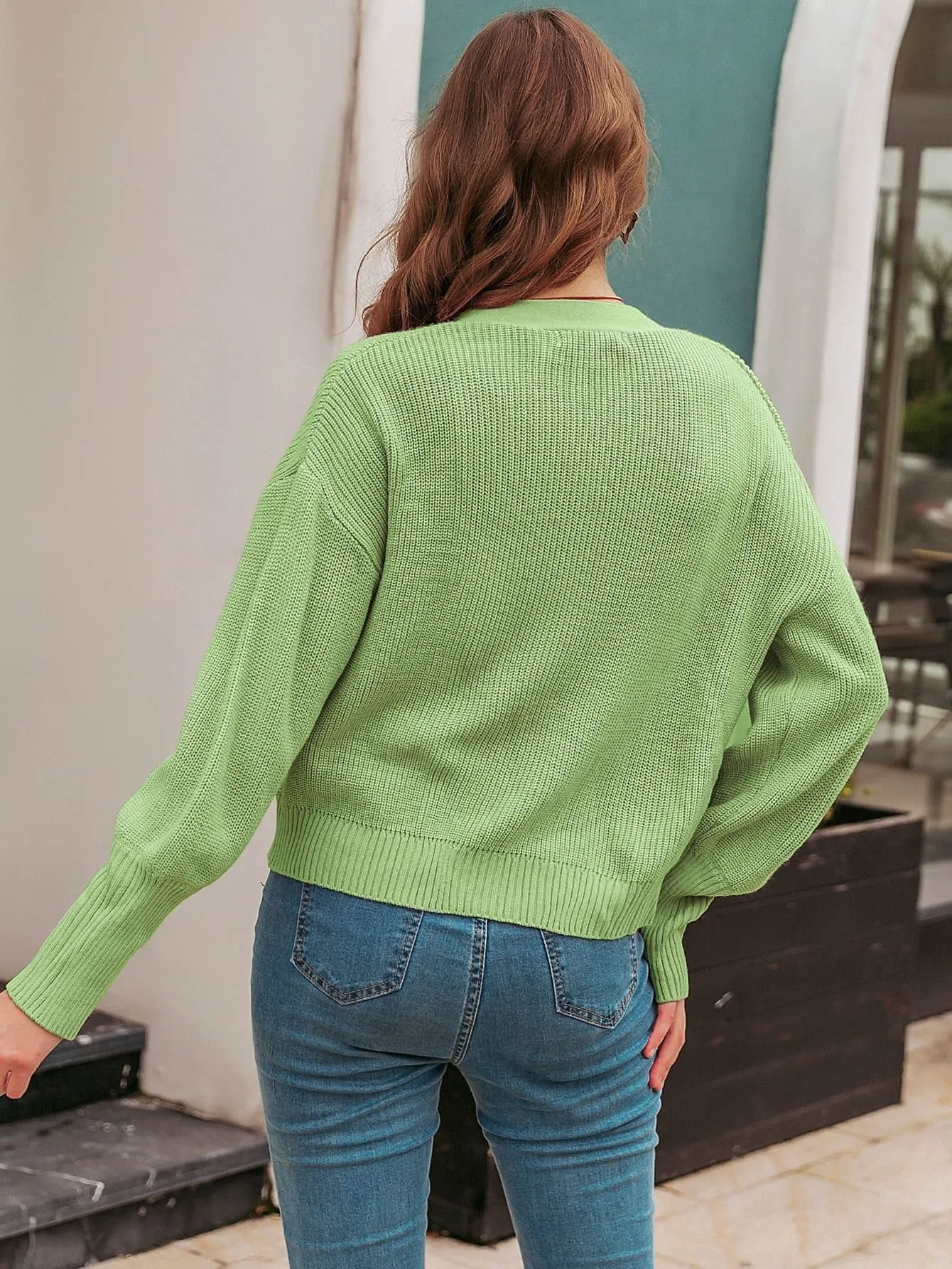 High Stretch Button Front Drop Shoulder Cardigan Sweater