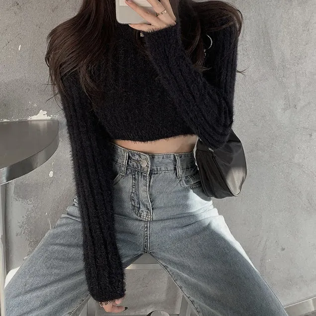 High Waist Sweater Cropped Crop Knit Top