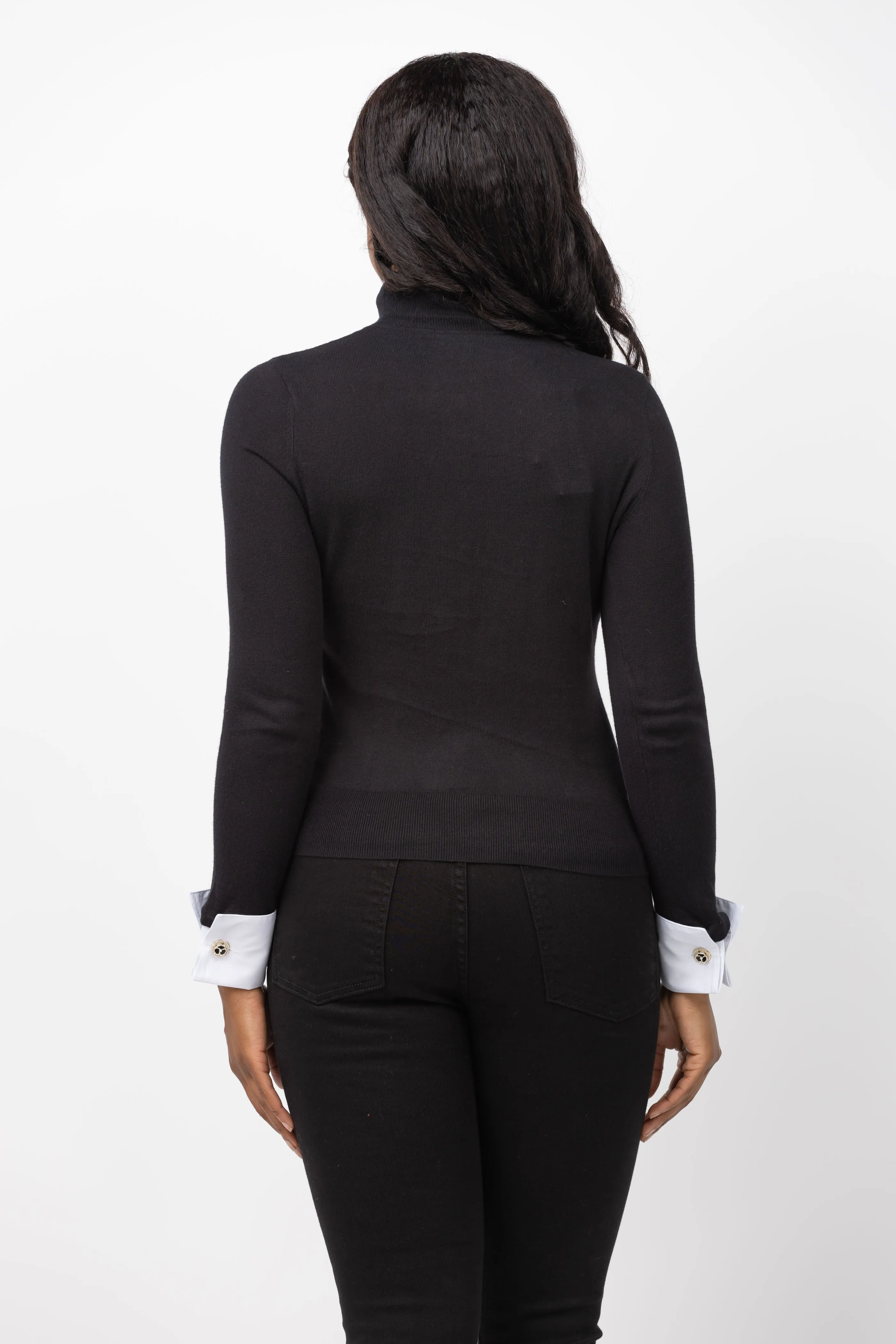 Lagence Flora Poplin Cuff Sweater in Black/White