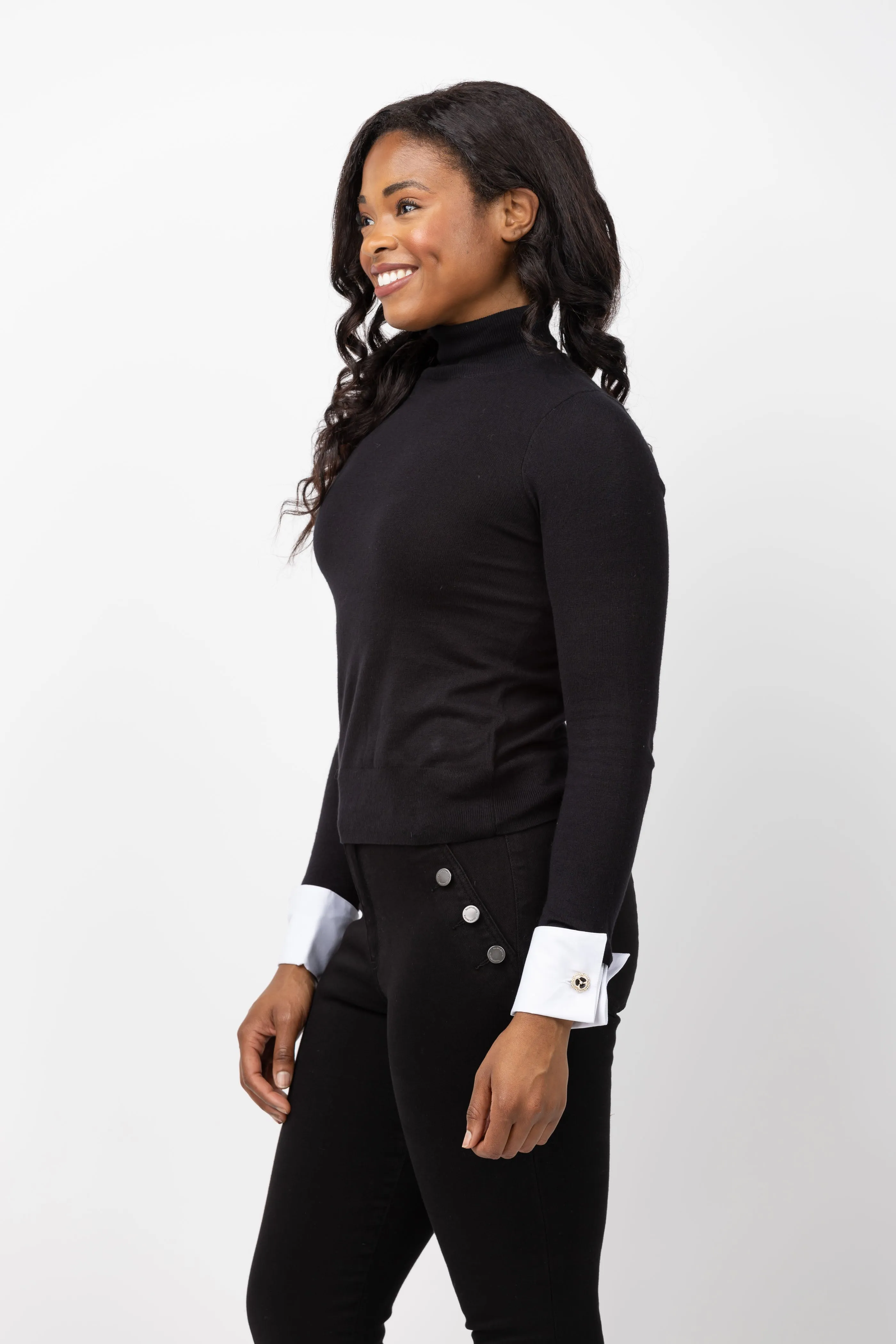 Lagence Flora Poplin Cuff Sweater in Black/White