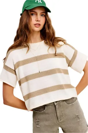 Lightweight Stripe Sweater Short Sleeve Top