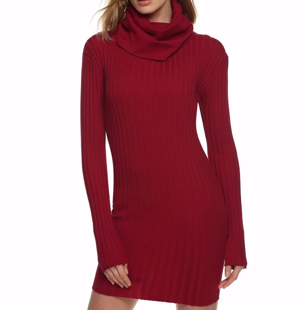 Long Sleeve Turtleneck Women's Sweater Dress For Winter And Autumn