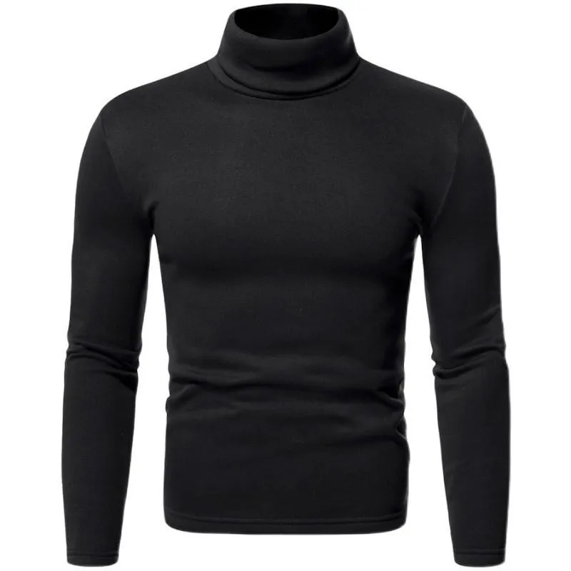 Men's Solid Color Fleece Pullover Turtleneck T-shirt Bottoming Shirt 08258439L