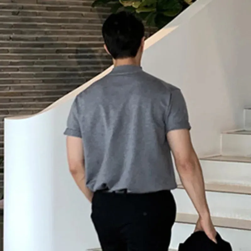 Minimalist New Men's T-shirts Business Casual Knitting Half Turtleneck Short Sleeve Solid Color Male Tees Summer 9C6350