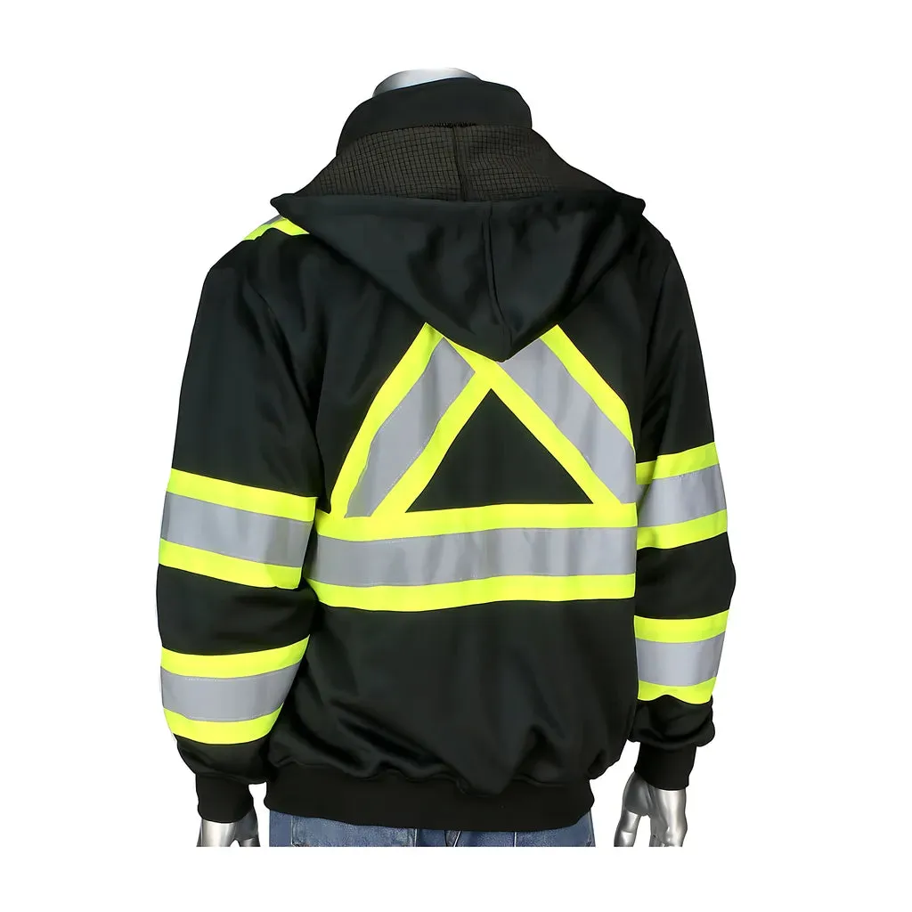 PIP 323-1475X-BK/L ANSI Type O Class 1 and CAN/CSA Z96 Two-Tone X-Back Full Zip Grid Fleece Sweatshirt