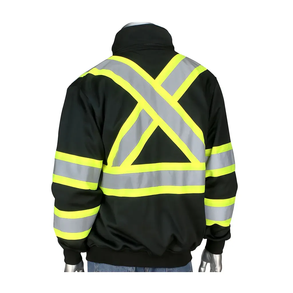 PIP 323-1475X-BK/L ANSI Type O Class 1 and CAN/CSA Z96 Two-Tone X-Back Full Zip Grid Fleece Sweatshirt