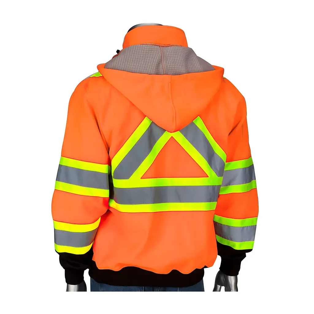 PIP 323-1475X-OR/S ANSI Type R Class 3 and CAN/CSA Z96 Two-Tone X-Back Full Zip Grid Fleece Sweatshirt with Black Bottom