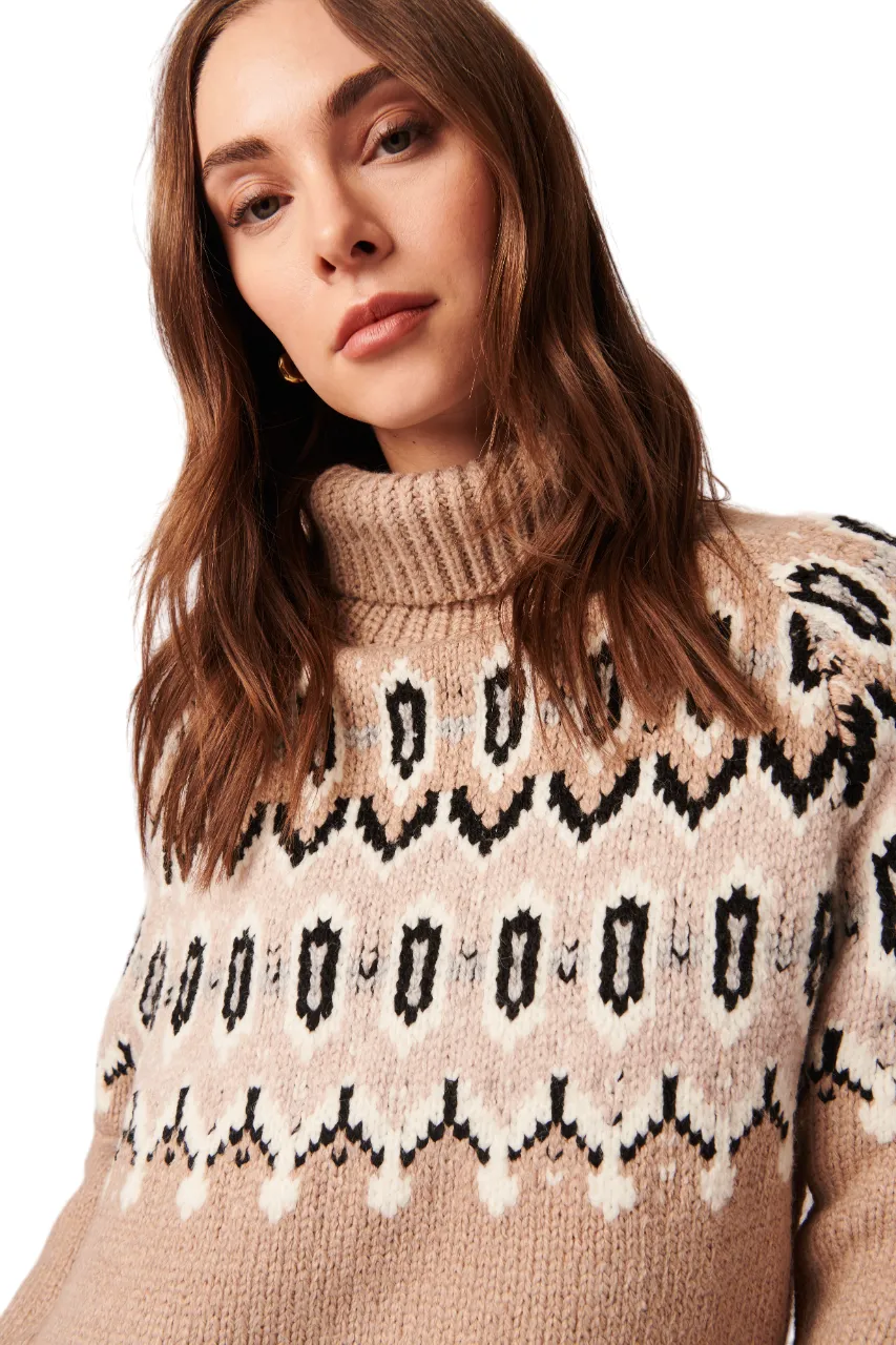 Ruthie Turtleneck Sweater - Biscotti Fairisle