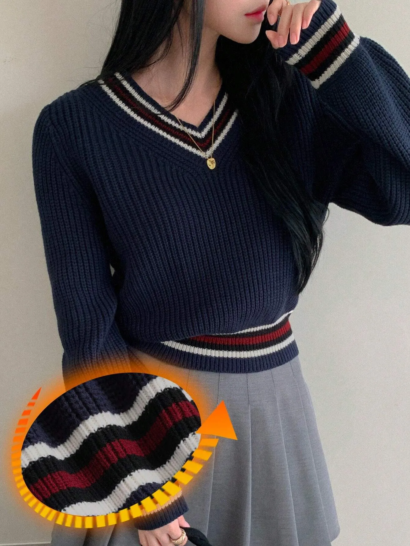 SHEIN DAZY Casual Color Block V-Neck Sweater For Women