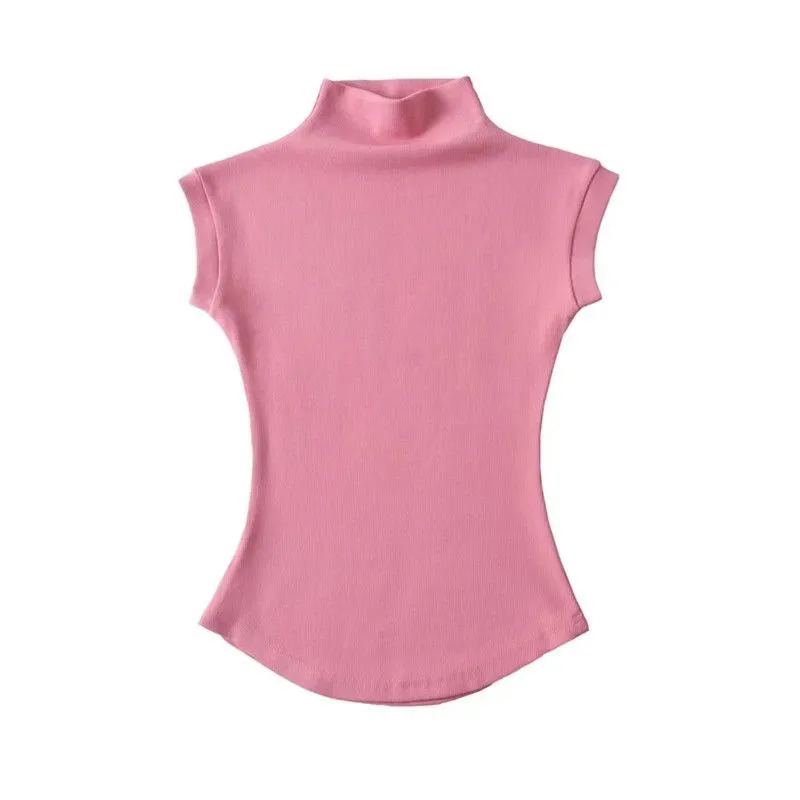 Sleek Sleeveless Turtleneck Summer Tee