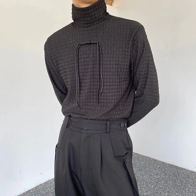 Solid Plaid Texture Turtleneck Sweater