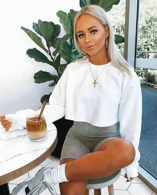 Sporty Long Sleeve Cropped Sweater