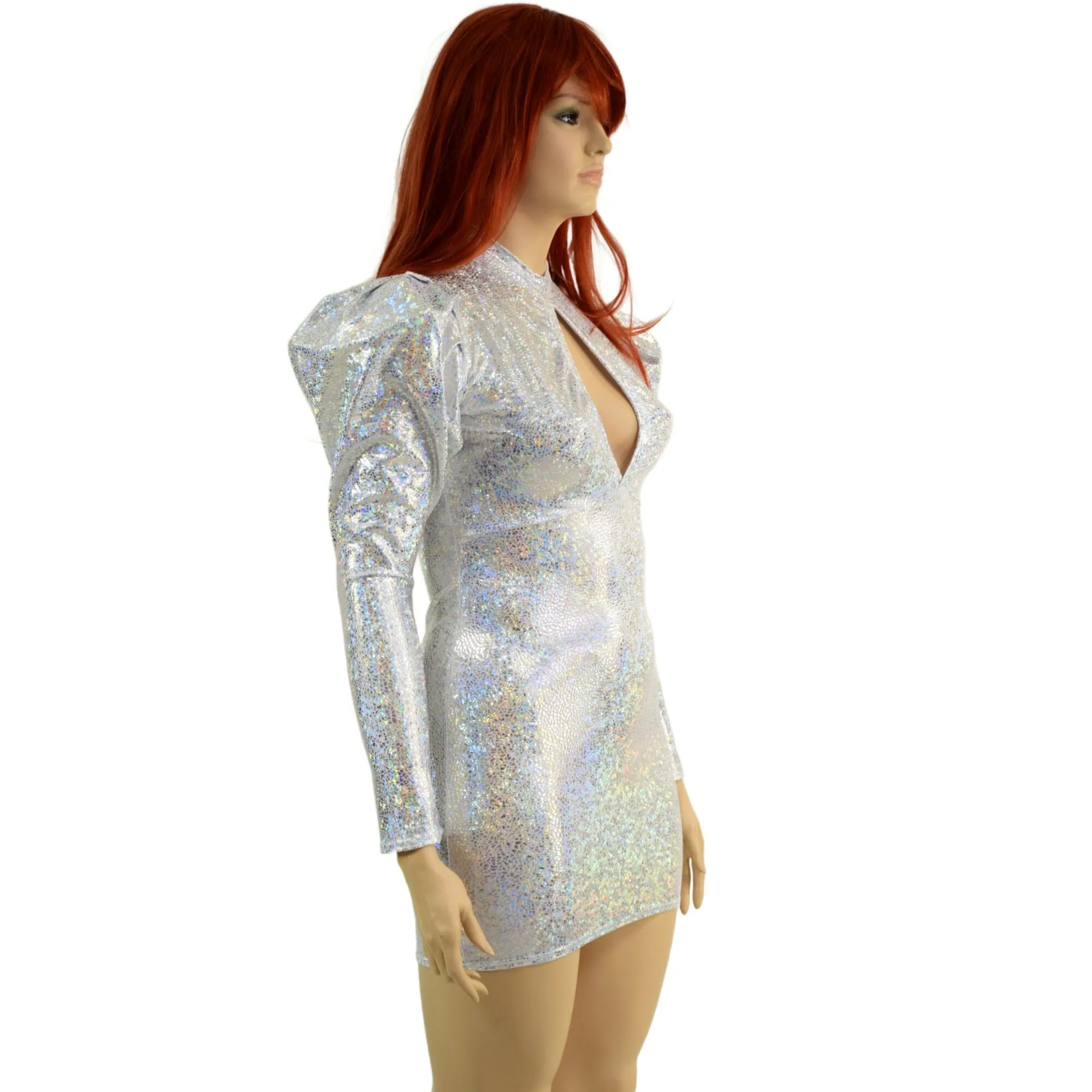 White Kaleidoscope Bodycon Mini Dress with Victoria Sleeves
