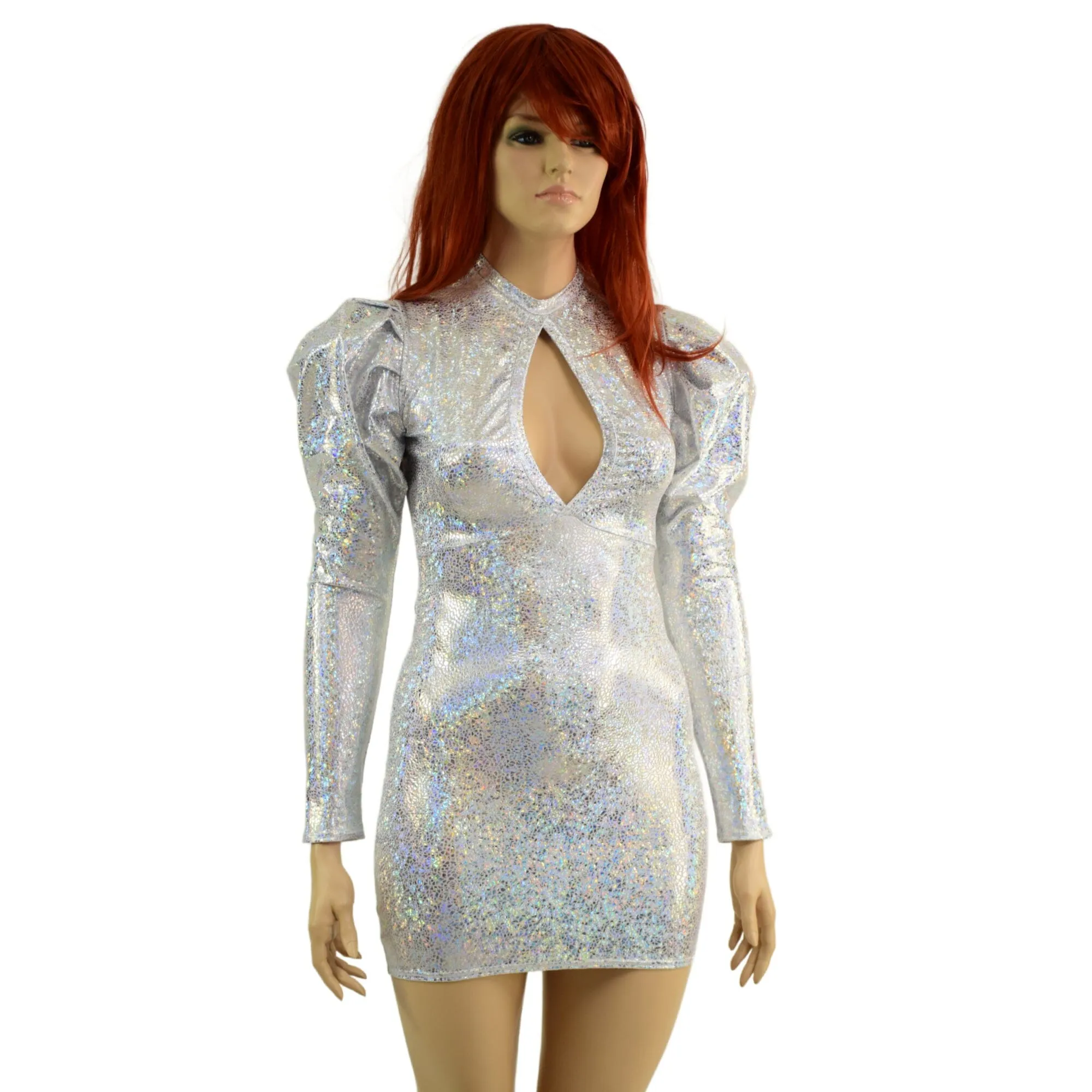White Kaleidoscope Bodycon Mini Dress with Victoria Sleeves