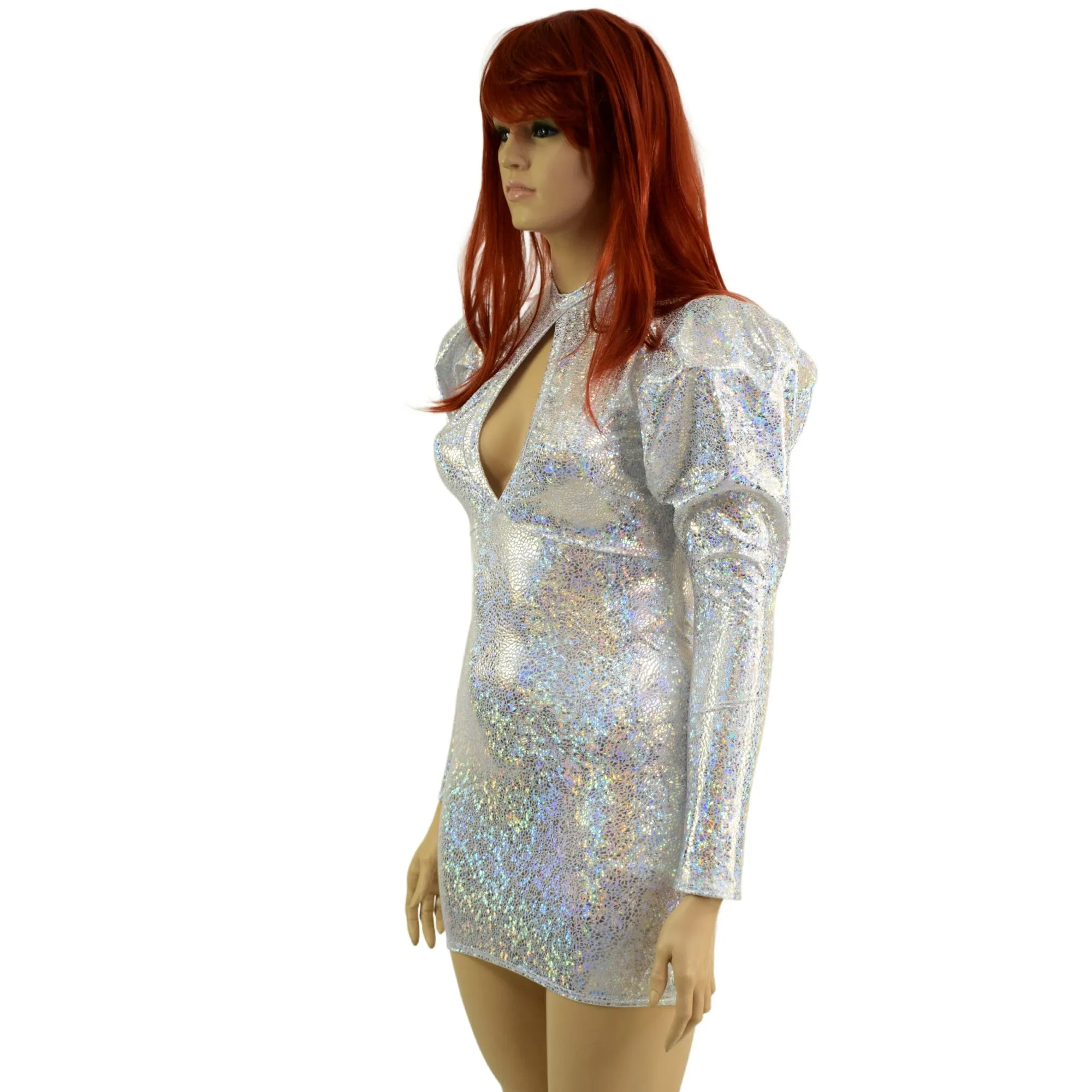 White Kaleidoscope Bodycon Mini Dress with Victoria Sleeves