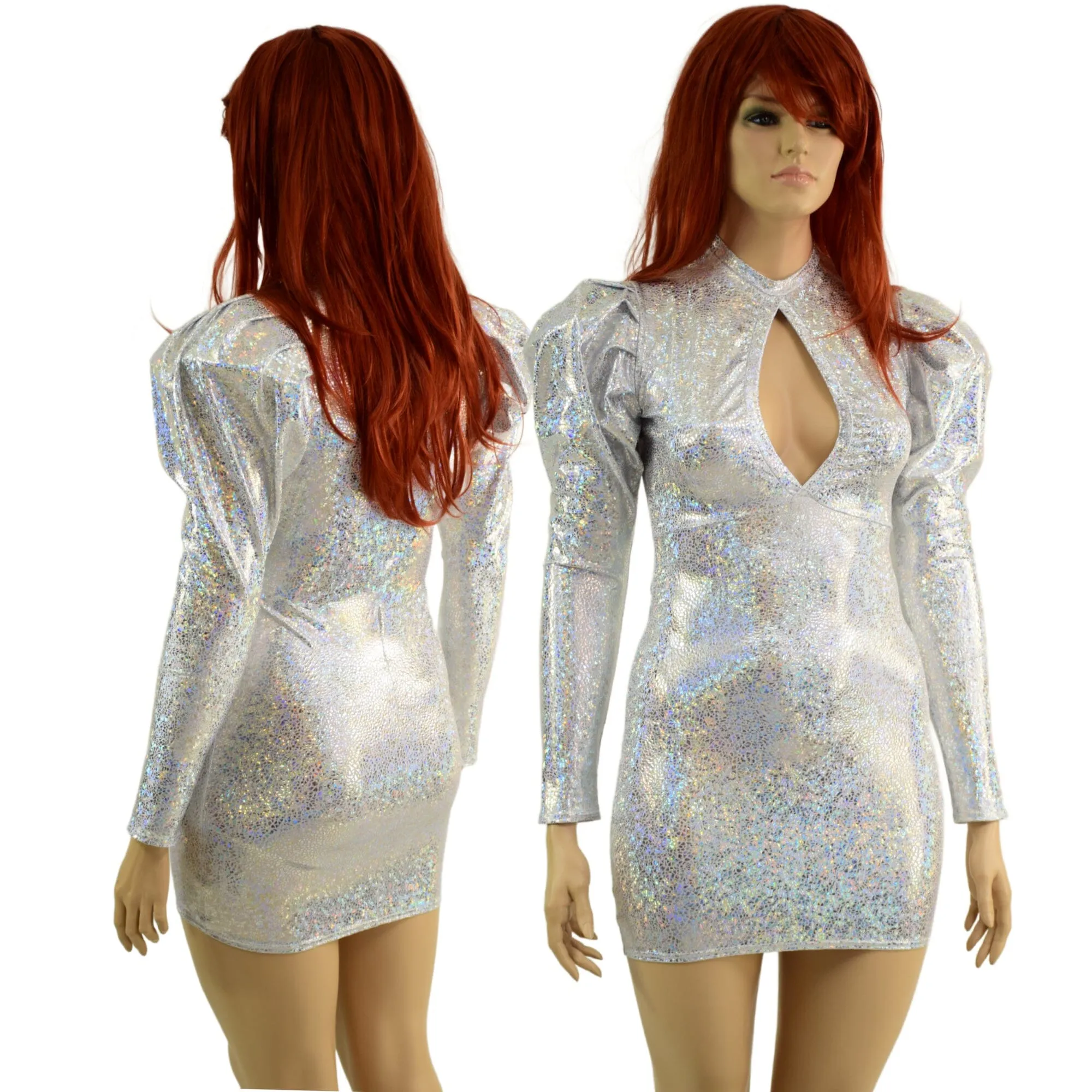 White Kaleidoscope Bodycon Mini Dress with Victoria Sleeves