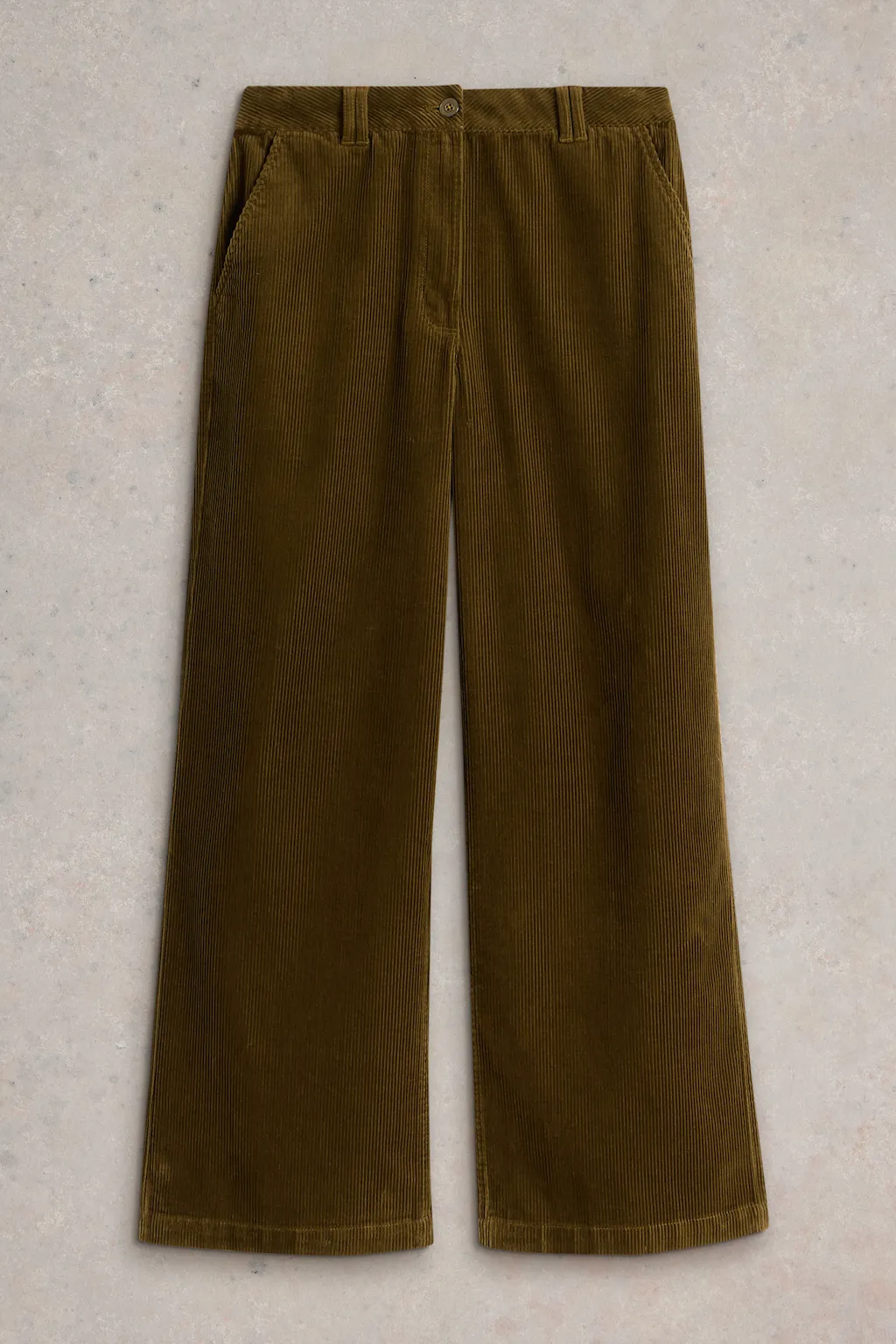 White Stuff Belle Cord Wide Leg Trousers in Khaki Green